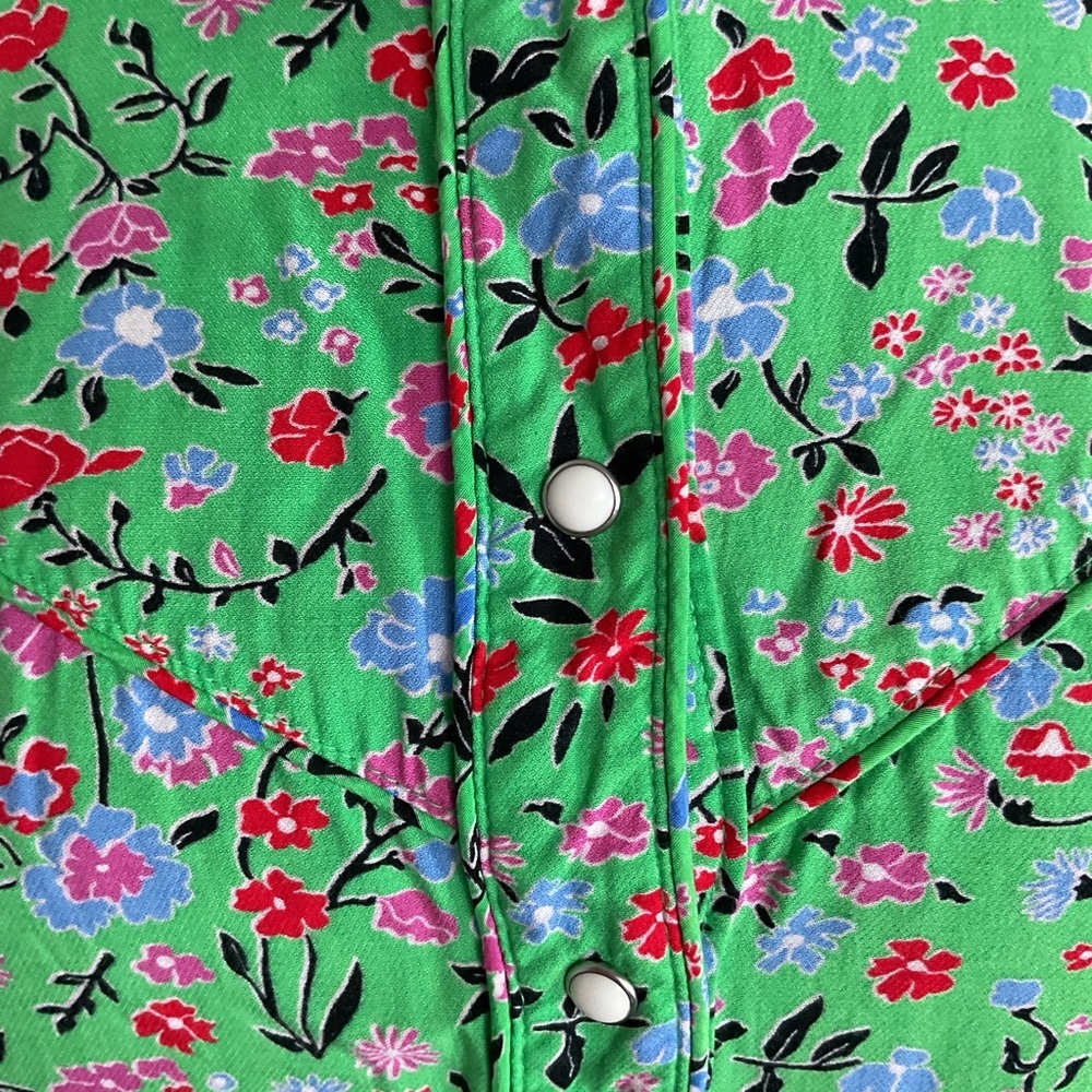 Levi’s Green Floral Button Down Blouse S Small Long Sleeve Tie Cuff Boho Chic - Picture 7 of 10